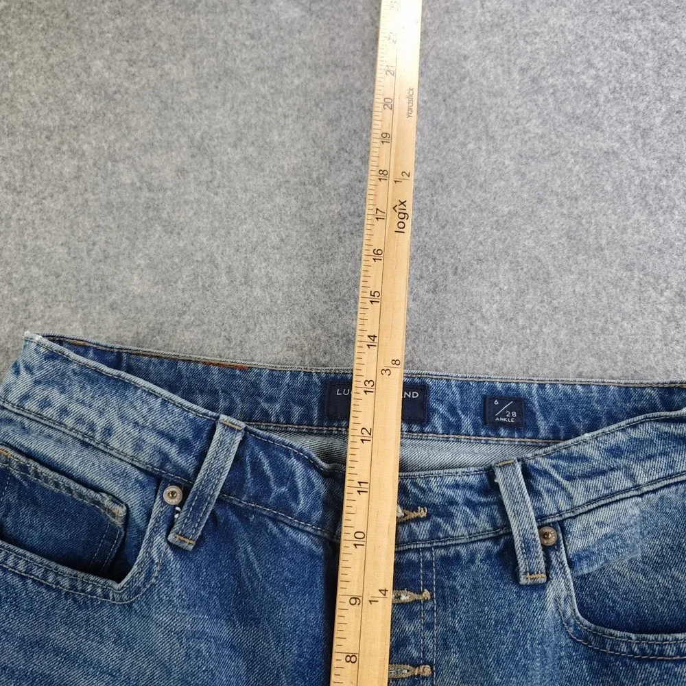Lucky Brand High Rise Mom Jeans Drew 6/28 Ankle Blue Button Fly Denim Raw Hem